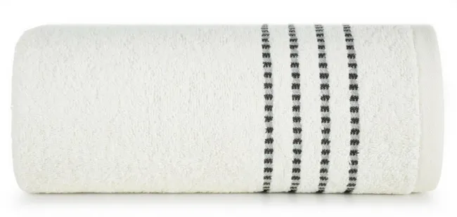 Ręcznik 50x90 Fiore kremowy 500g/m2 frotte Eurofirany ozdobiony bordiurą w postaci cienkich paseczków
