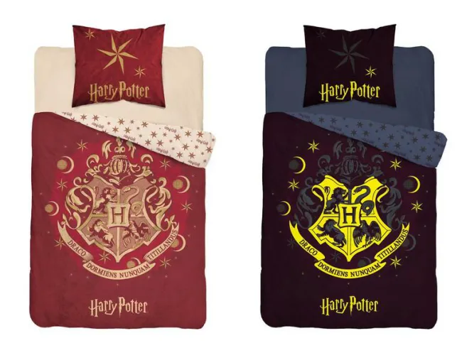 Pościel świecąca w ciemności 160x200 Harry Potter herb 2665 bordowa bawełniana młodzieżowa HP 04 Fluo