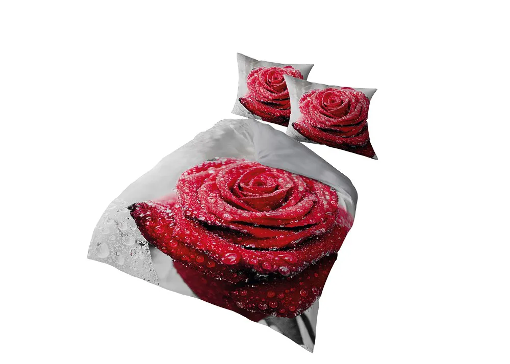 Pościel z mikrofibry 3D 160x200 kwiaty  czerwona szara4184 A mikro 28