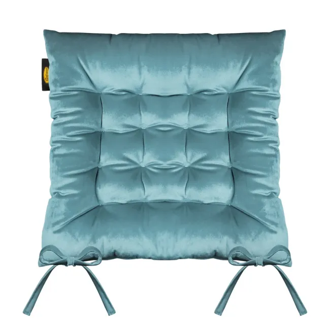 Poduszka siedzisko 40x40x8 Velvet 16 na krzesło morska welwetowa z wiązaniem dekoracyjna Eurofirany