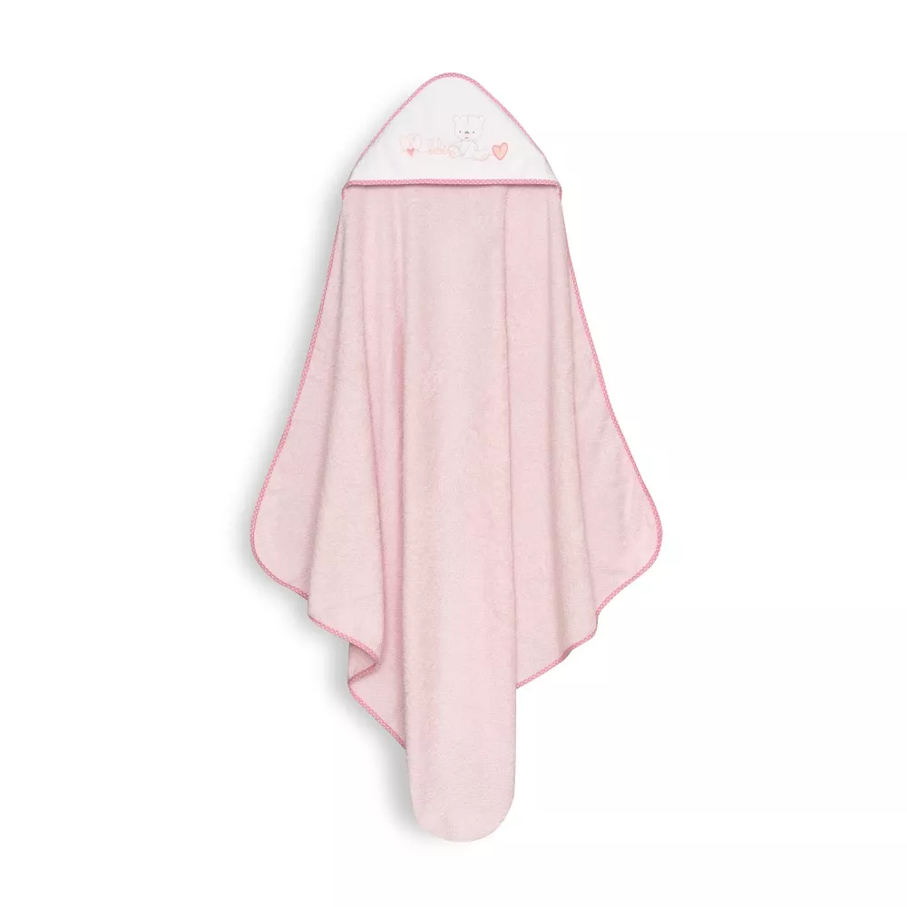 Okrycie kąpielowe 100x100 Corazones  różowy ręcznik z kapturkiem + śliniaczek