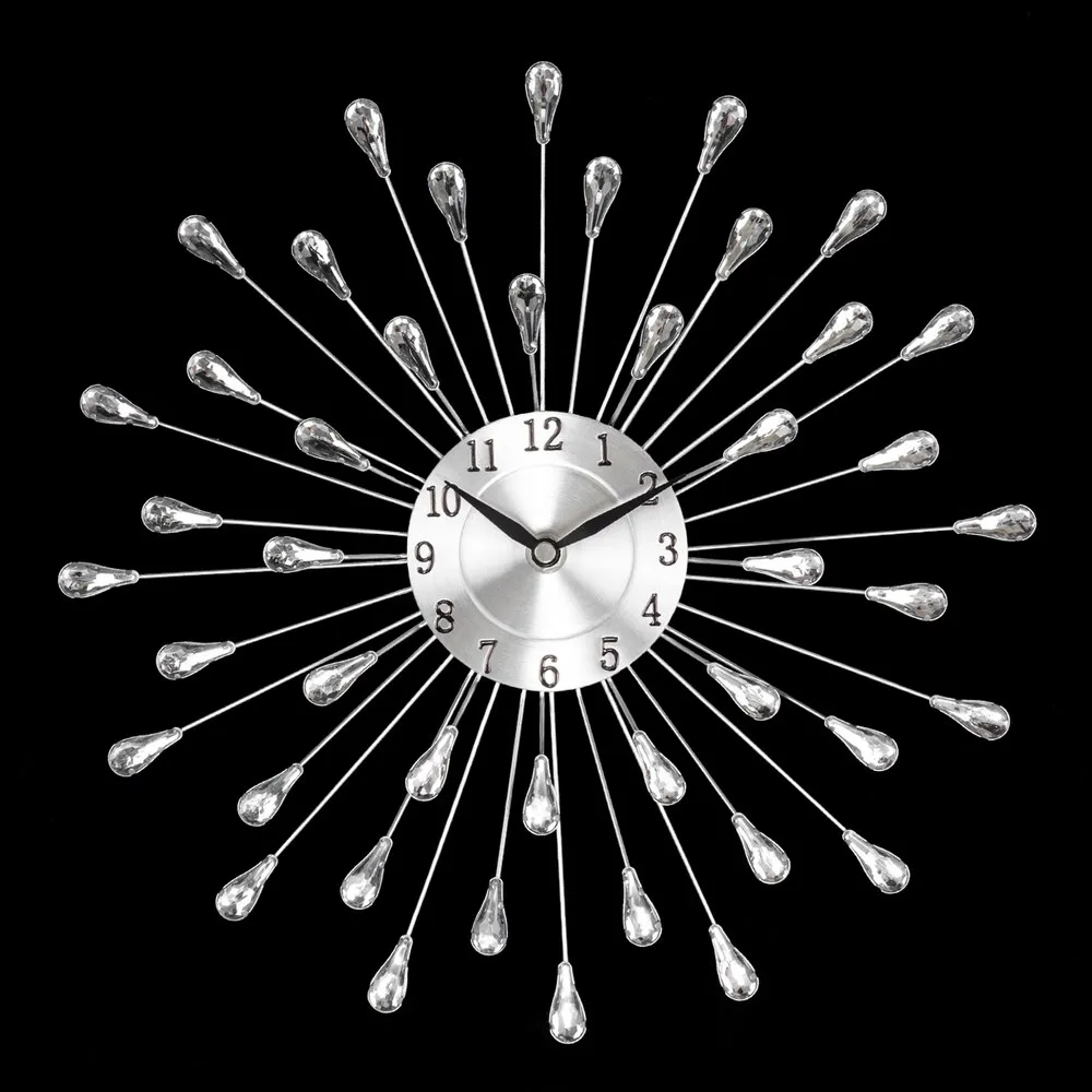 Zegar ścienny 33x33x5 Crystal 01 Słońce promienie z kryształami srebna tarcza