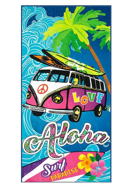 Ręcznik plażowy 72x146 duży Monica 10 Aloha wakacje palmy mikrofibra 270g/m2 surfing kąpielowy