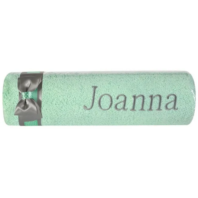 Ręcznik z haftem 50x90 Joanna miętowy szara kokarda na prezent imieninowy
