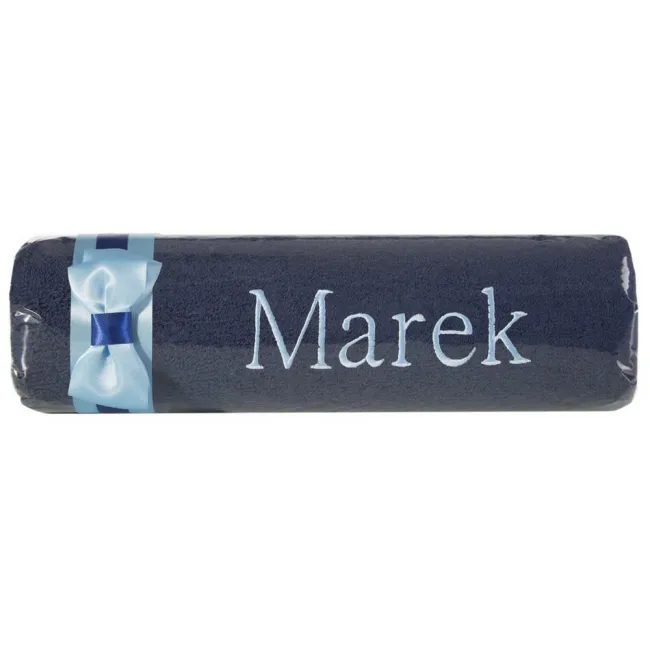 Ręcznik z haftem 50x90 Marek granatowy błękitna kokarda na prezent imieninowy