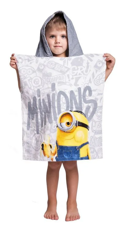 Poncho dla dzieci 50x115 Minionki 7172 ręcznik z kapturem szary żółty Minions dziecięce