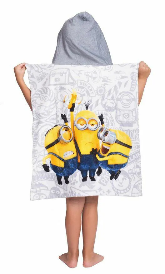 Poncho dla dzieci 50x115 Minionki 7172 ręcznik z kapturem szary żółty Minions dziecięce