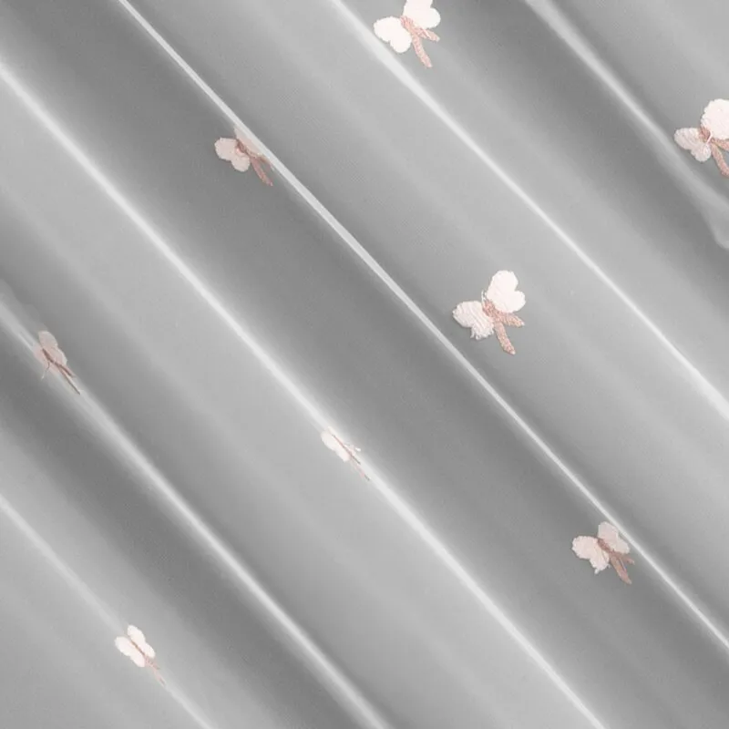 Firana 140x250 Wendy biała z różową       aplikacją motyle dla dzieci gotowa na przelotkach Eurofirany