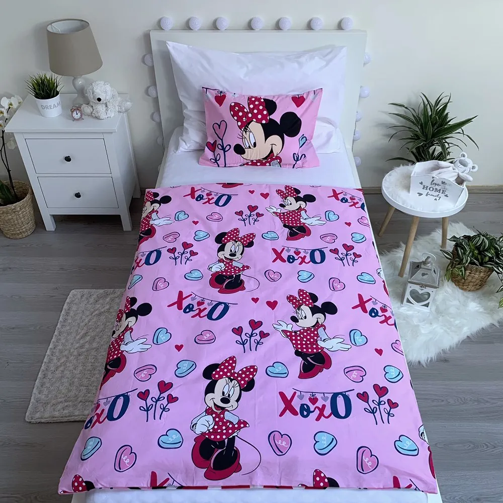 Pościel bawełniana 100x135 Myszka Mini 7950 Minnie Mouse różowa serduszka do łóżeczka dziecięca poszewka 40x60