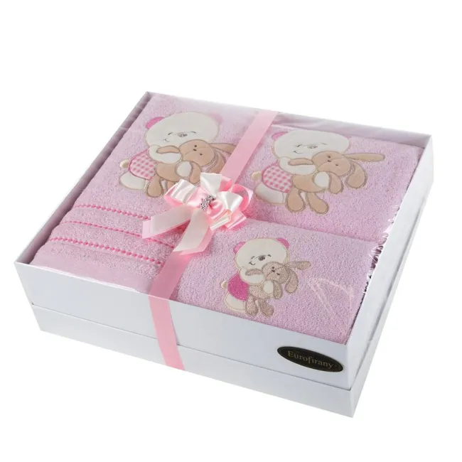 Komplet ręczników 3szt T/0321 Miś różowy Baby 32 w pudełku zestaw upominkowy dla dziecka na prezent Eurofirany