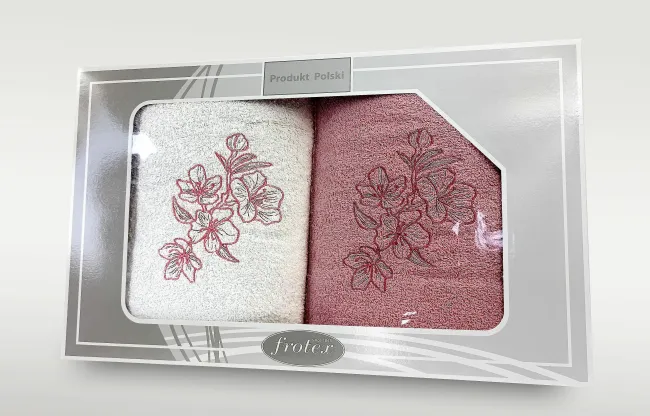 Komplet ręczników w pudełku 2 szt 70x140  Gift biały różowy wzór 1 Frotex