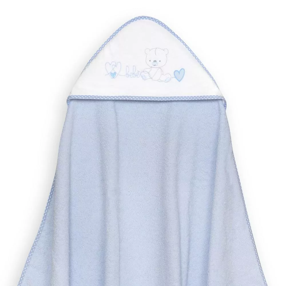 Okrycie kąpielowe 100x100 Corazones  niebieski ręcznik z kapturkiem + śliniaczek