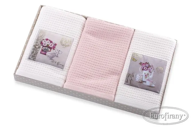 Ręczniki kuchenne 3 cz. 40x60 Alice z aplikacją biało różowy Eurofirany
