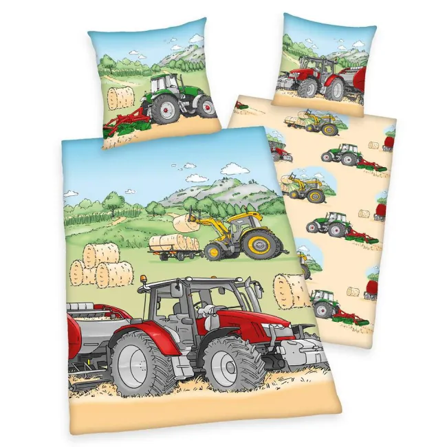 Pościel bawełniana 140x200 Traktor pole   zboże siano zbiory poszewka 70x90 H23
