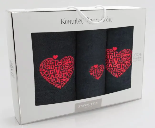 Komplet ręczników w pudełku 3 szt Love Czarny 5992 Zwoltex