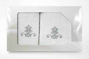 Komplet ręczników w pudełku 2 szt VIVA biały wzór nr 2, 50x90, 70x140 Greno