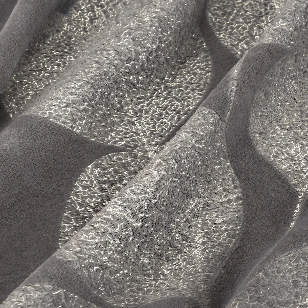 Koc narzuta z mikrofibry 150x200 Ginko 2 grafitowy z błyszczącym nadrukiem liści Eurofirany