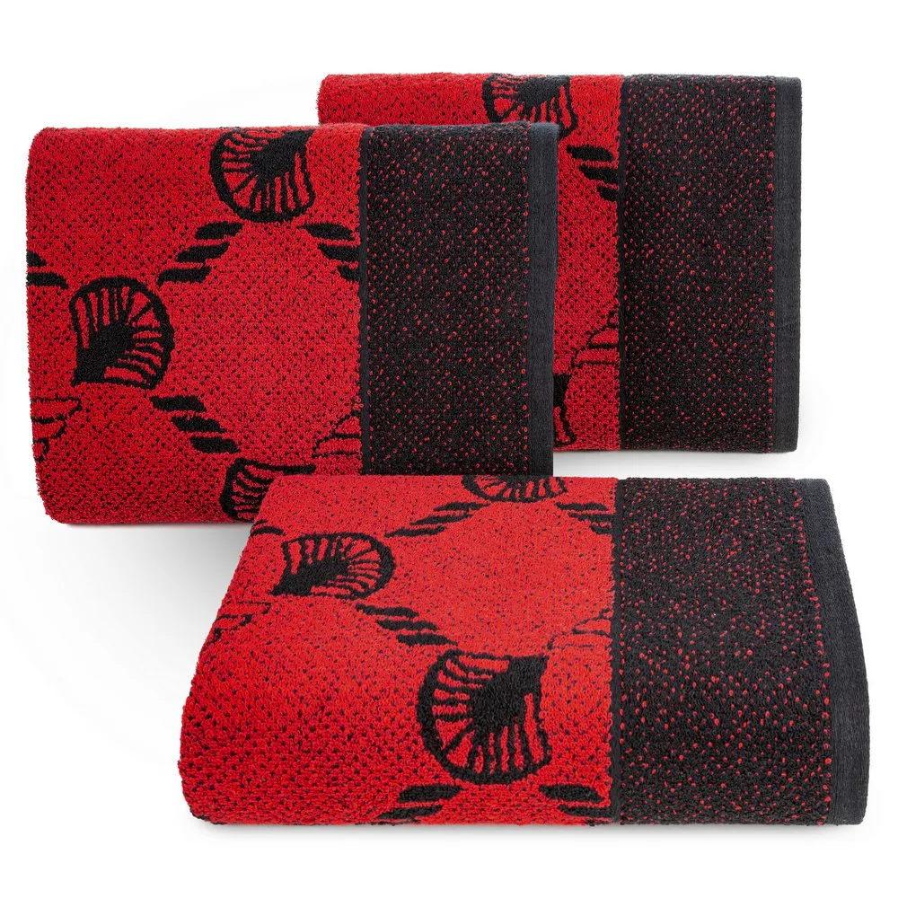 Ręcznik Dorian 70x140 czarny czerwony liście miłorzębu 500g/m2 frotte Eurofirany