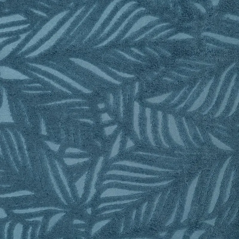 Zasłona 140x250 Octavia niebieska ciemna z miękkiego welwetu z wytłaczanym wzorem liści gotowa na przelotkach Eurofirany