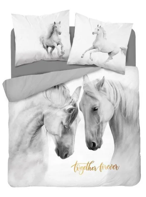 Pościel bawełniana 220x200 Konie koń biała szara 3518 A Holland Natura Together Forever 5650 młodzieżowa