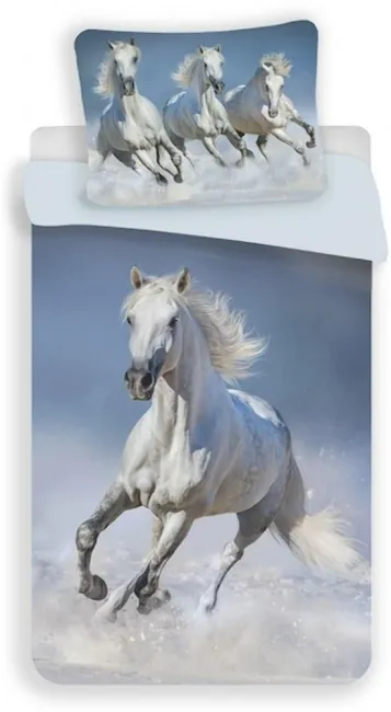 Pościel bawełniana 140x200 Koń biały w galopie konik konie 4690 poszewka 70x90 horse