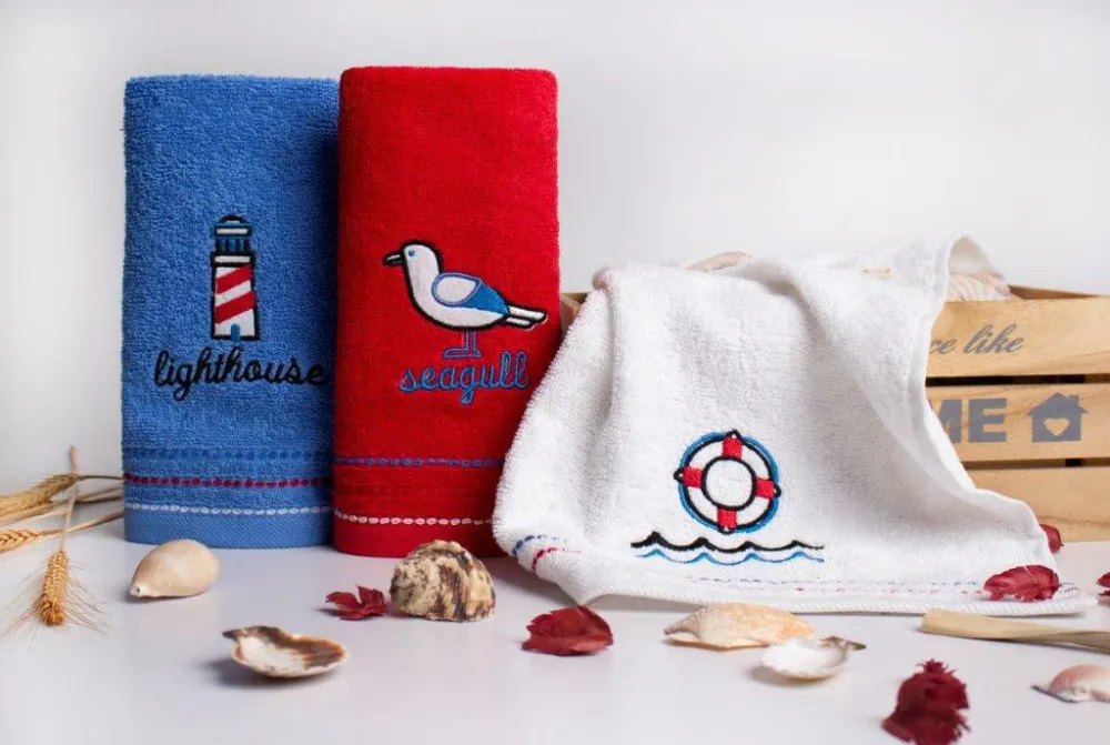 Kuchenny komplet ręczników 3 szt Marine 30x50 marynarski biały niebieski czerwony frotte Faro