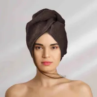 Turban do włosów Button brązowy kąpielowy ręcznik frotte
