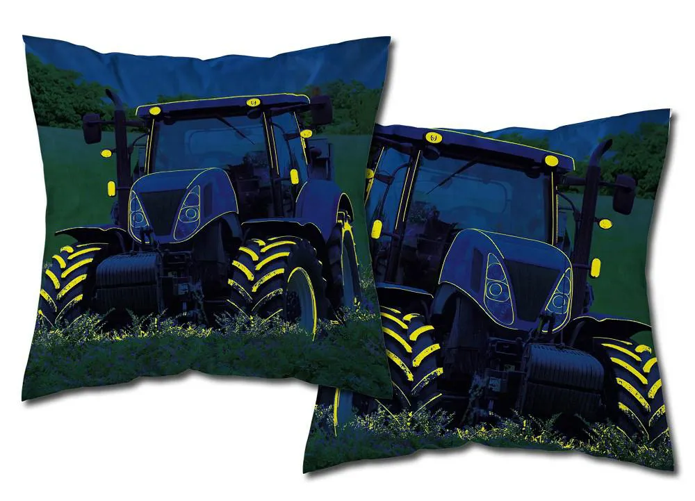 Poszewka świecąca w ciemności 40x40 traktor niebieski PF 19 fluorescencyjna