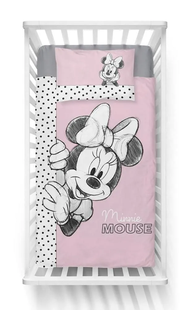 Pościel bawełniana 100x135 Myszka Mini Minnie Mouse różowa groszki 46 A 2643