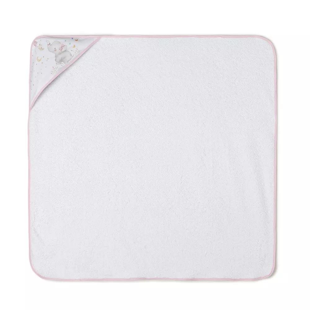 Okrycie kąpielowe 100x100 Słoń biały  różowy ręcznik z kapturkiem + przytulanka