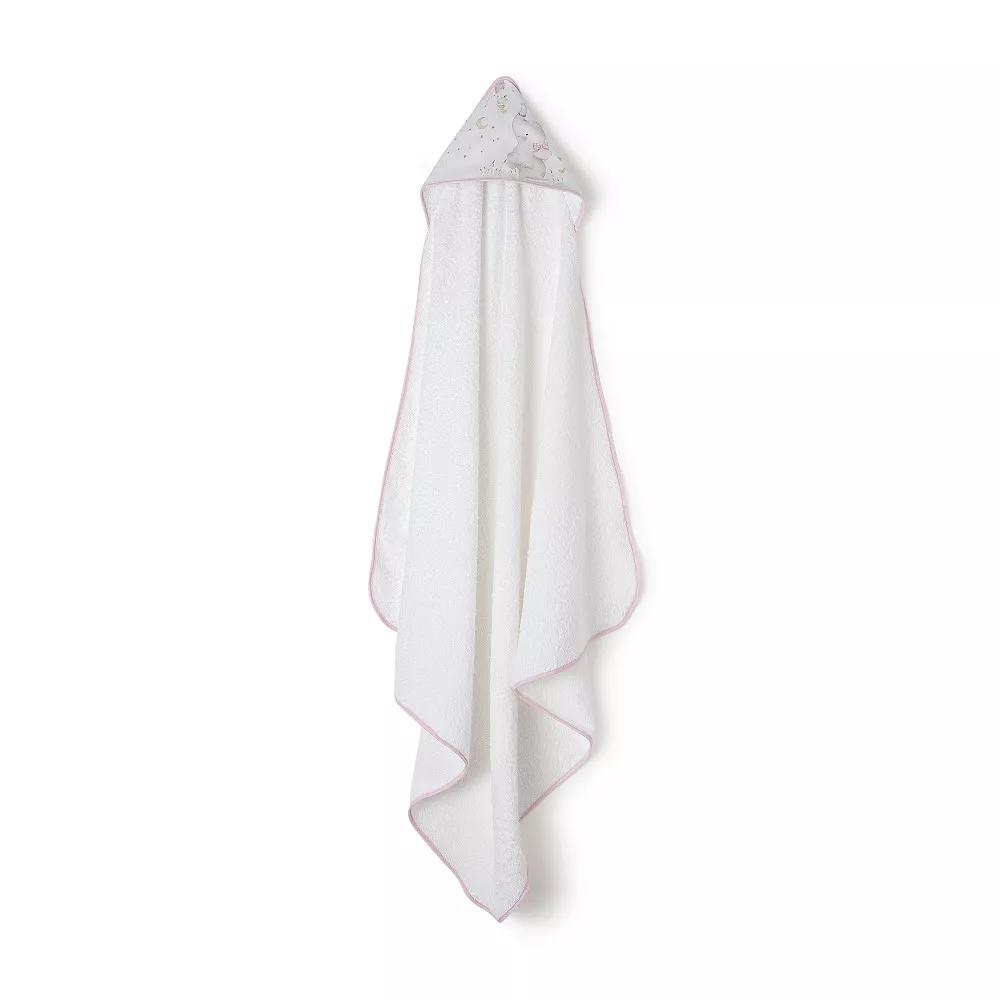Okrycie kąpielowe 100x100 Słoń biały  różowy ręcznik z kapturkiem + przytulanka