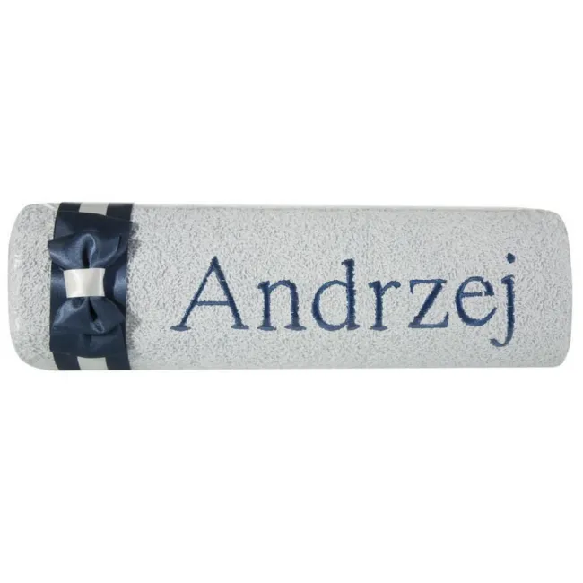 Ręcznik z haftem 50x90 Andrzej niebieski granatowa  kokarda na prezent imieninowy