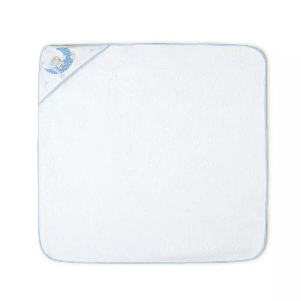 Okrycie kąpielowe 100x100 Miś 2 biały  niebieski ręcznik z kapturkiem
