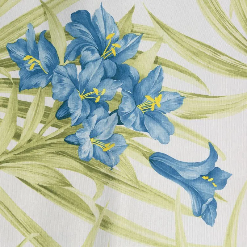 Zasłona 140x250 Mari biała niebieska z kolorowym kwiatowym nadrukiem gotowa na przelotkach Eurofirany