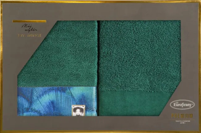 Komplet ręczników w pudełku Camila 2szt 70x140 zielony ciemny 500g/m2 frotte Eva Minge Eurofirany