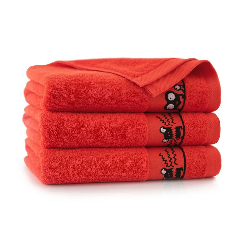 Ręcznik 30x50 Oczaki Truskawkowy-5289 czerwony frotte bawełniany dziecięcy do przedszkola