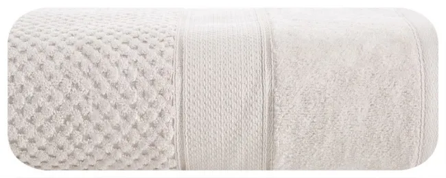 Ręcznik Jessi 50x90 beżowy frotte 500g/m2 z fakturą wytłaczanej krateczki i welurową bordiurą Eurofirany