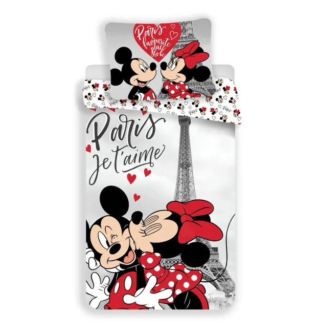 Pościel bawełniana 140x200 Myszka Miki i Mini Paryż 6077 Minnie Mickey Mouse Paris Wieża Eiffla poszewka 70x90
