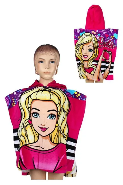Poncho dla dzieci 55x110 Barbie 2242 lalki blondynki ręcznik z kapturem