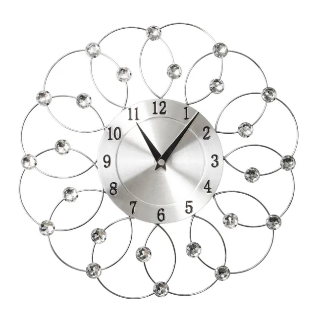 Zegar ścienny 30x30x4 Crystal 04 Kwiatek metalowy kryształki okrągłe płatki