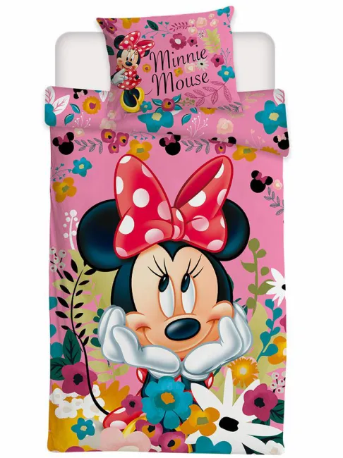 Pościel dziecięca 140x200 Myszka Mini 9917 Minnie Mouse kwiaty poszewka 70x90