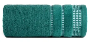 Ręcznik 70x140 Amanda turkusowy ciemny z ozdobną welurową bordiurą w pasy frotte 500 g/m2 Eurofirany