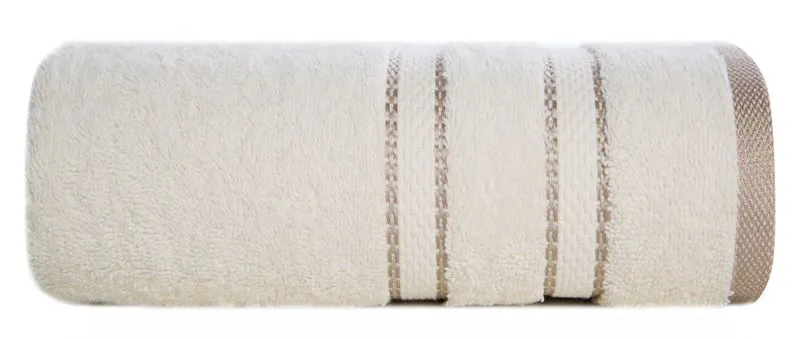 Ręcznik 100x150 Kristi  kremowy z ozdobną bordiurą w pasy frotte 500g/m2 Eurofirany