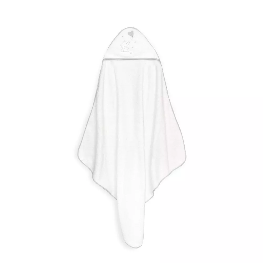 Okrycie kąpielowe 100x100 Słoń serduszko  biały szary ręcznik z kapturkiem + śliniaczek