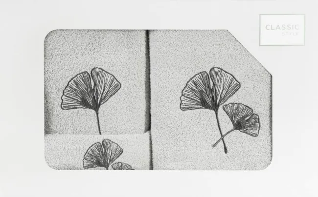 Komplet ręczników 3 szt liście liść miłorząb srebrny grafitowy 380g/m2 Biloba Eurofirany