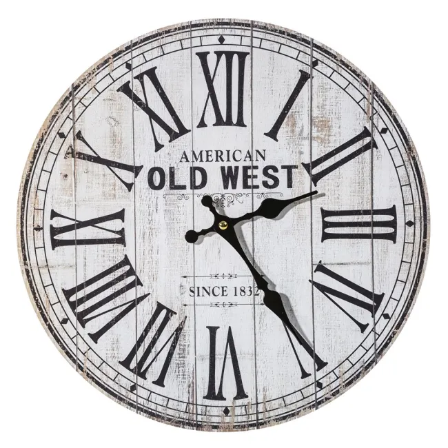 Zegar ścienny 34x34x4 Time 08 A Old West rustykalne białe deski stary dziki zachód