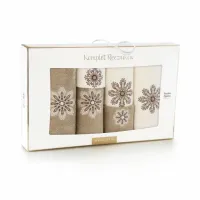 Komplet ręczników w pudełku 6 szt Rozeta beżowy ekrii kwiatki