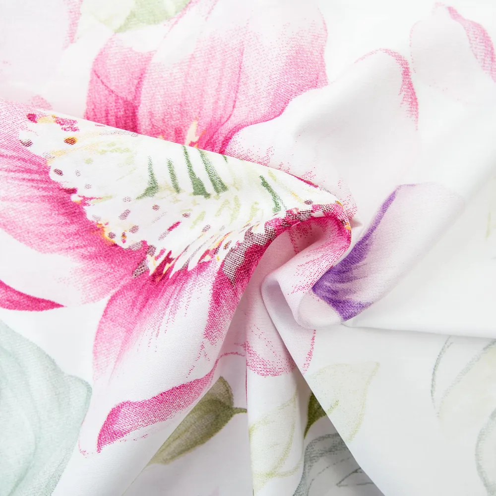Pościel satynowa 200x220 Pataya różowa    biała kwiaty Exclusive 24