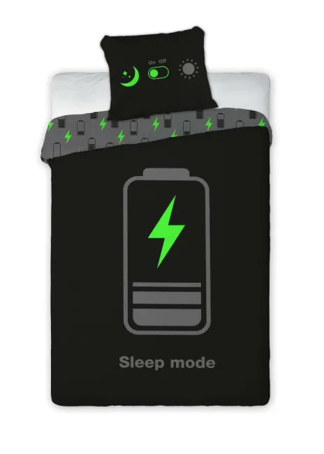 Pościel świecąca w ciemności 140x200 023 Sleep Mode bateria czarna zielona młodzieżowa bawełniana