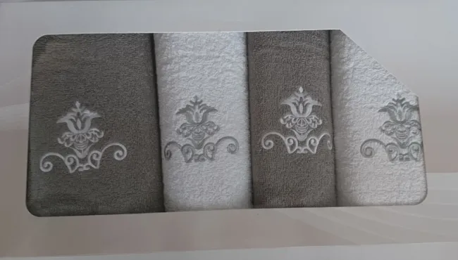 Komplet ręczników w pudełku 4 szt VIVA biały popielaty wzór nr 1